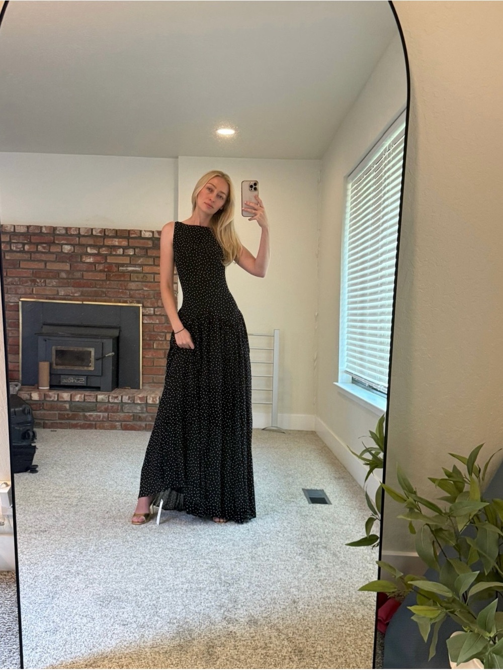 Reformation Camella Black Polka Dot Maxi Dress